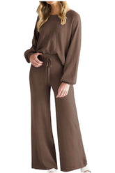 Round Neck Long Sleeve Top and Pants Set OutfitFlow